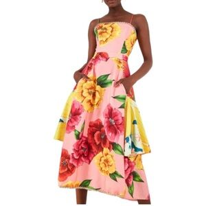 Farm Rio Mixed Chita Floral Printed Midi Dress Size Small